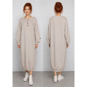 NWT Lillusory S M 6 8 10 Cream Gray Waffle Knit Stretch Oversized Long Dress